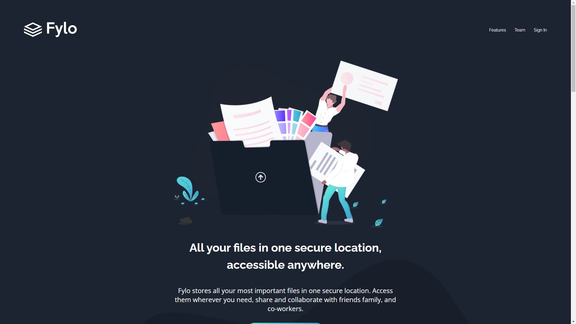 Fylo dark theme landing page